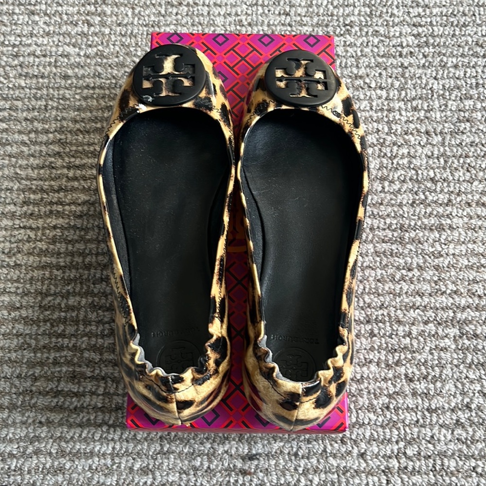 Tory Burch Natural Leopard Minie Travel Ballet Flats
